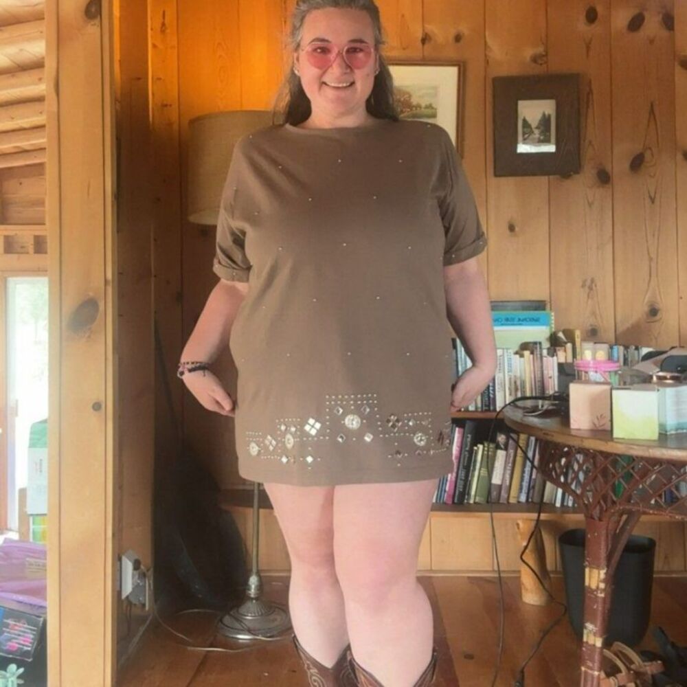 womans vintage visage plus size 3X brown top with silver beaded accents western